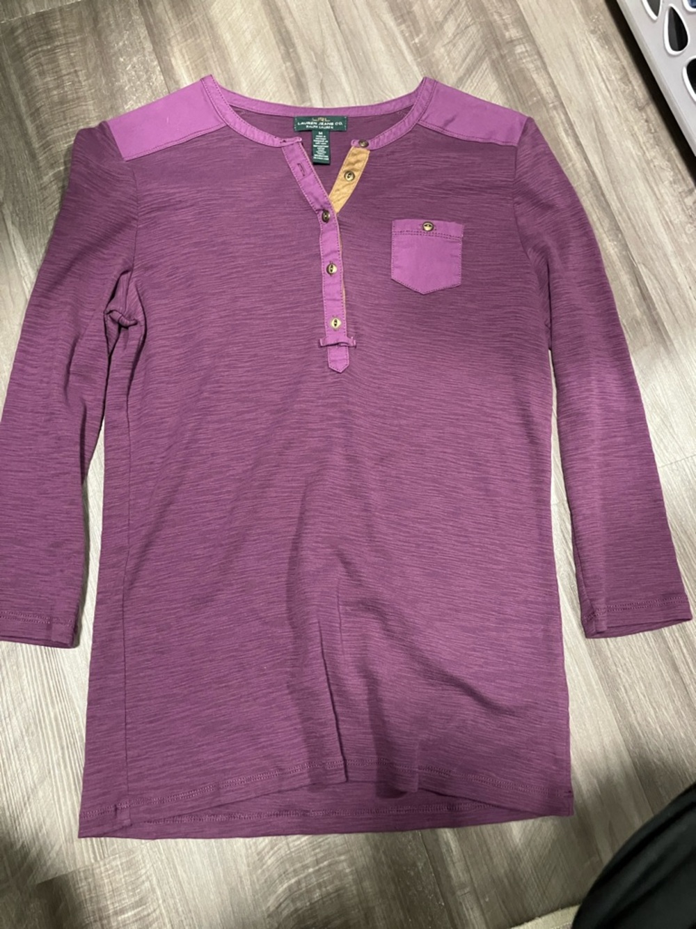 Ralph Lauren LRL Purple 3/4 Sleeve Henley Top medium